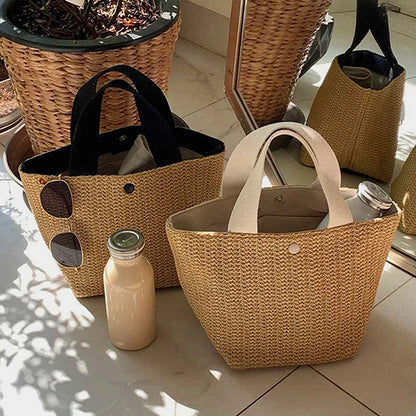 New·Elegant Ladies Straw Woven Handbag Women Holiday Beach Casual Tote Top-Handle Bags Fashion Retro Shoulder Bags·