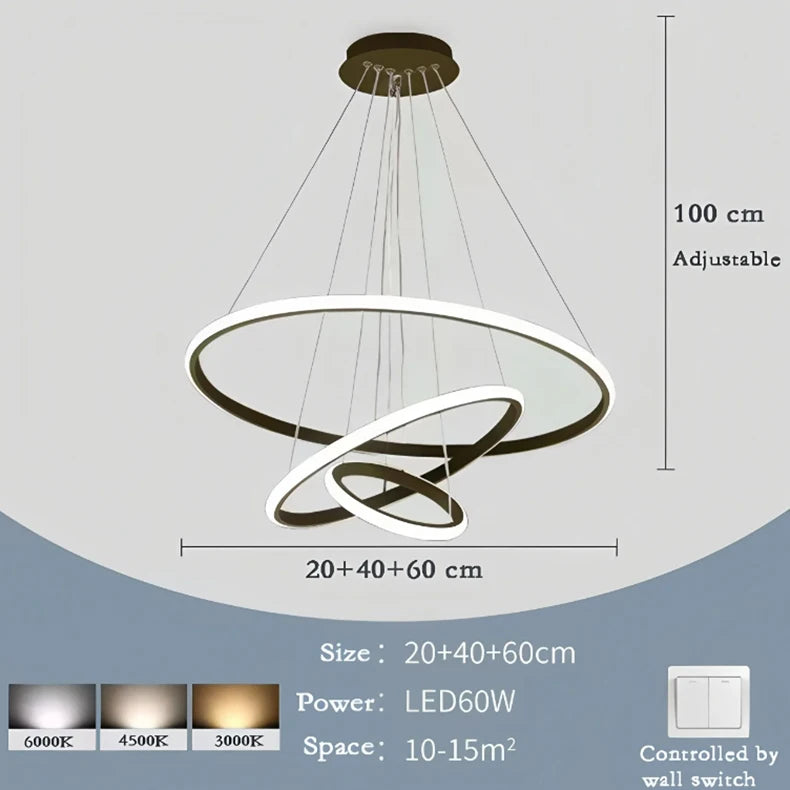 Nordic Simple Circles LED Chandelier 3 Rings Lights for Dining Bar Living Room Pendant Lamp Loft Home Decoration