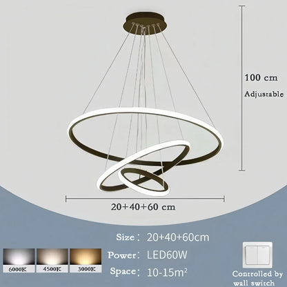 Nordic Simple Circles LED Chandelier 3 Rings Lights for Dining Bar Living Room Pendant Lamp Loft Home Decoration