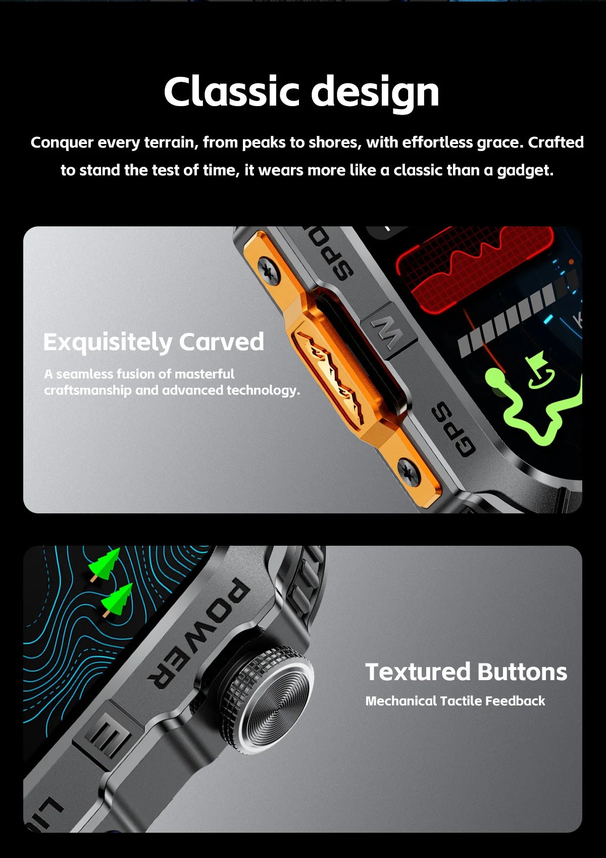 New Outdoor Military Men Smartwatch Equipped With GPS Sports LED Lighting, Compass, Wireless Communication IP68 Waterproof Watch