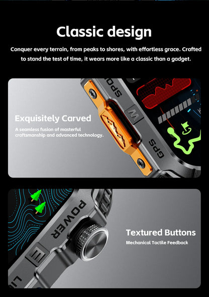 New Outdoor Military Men Smartwatch Equipped With GPS Sports LED Lighting, Compass, Wireless Communication IP68 Waterproof Watch