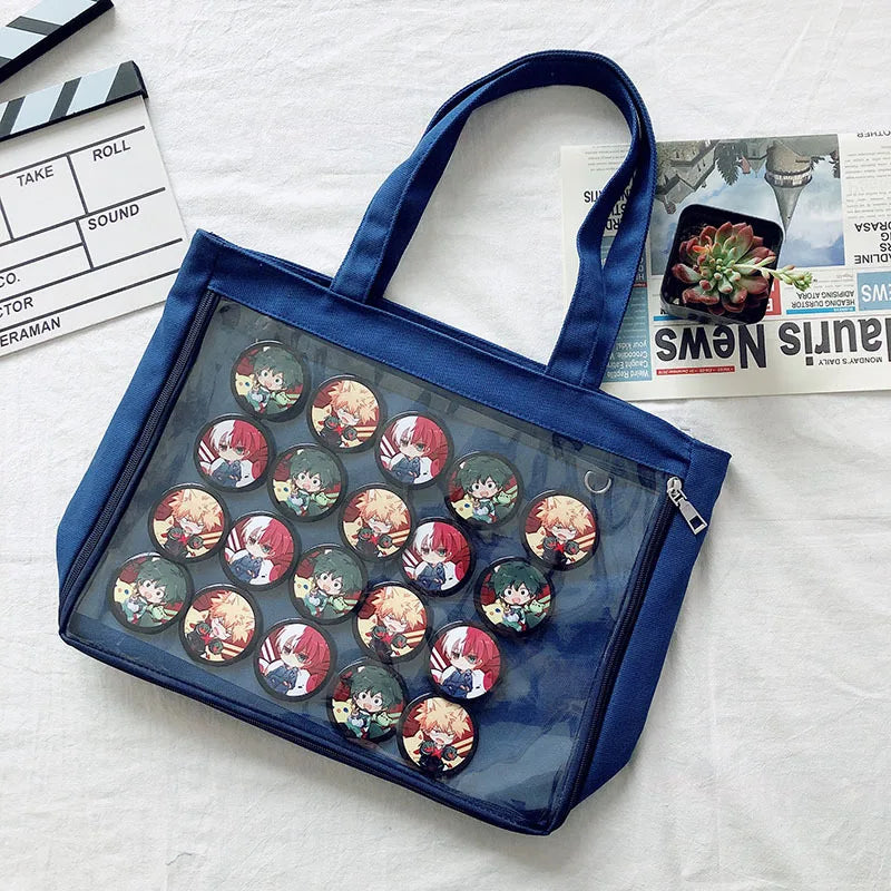 Fashion New Canvas Ita Bag Large Capacity Cartoon Tote Bags for Women Transparent Shoulder Bags Teenage Girls Japanese