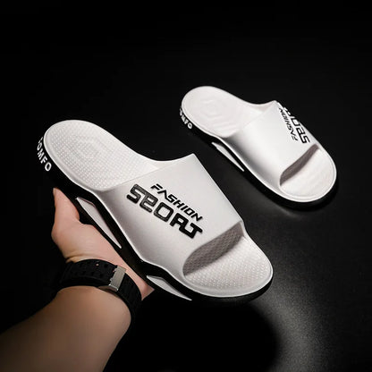 Men's Letter Print Slide Sandals Color Block Thick Sole Sport Slippers 2026