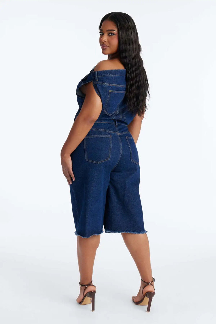 Jumpsuits Women Denim One Piece Short Sleeve Overalls Knee Length Pants Tight Waist Rompers Y2k Streetwear Slash Neck 2026