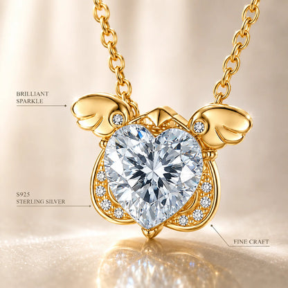 Moissanite Necklace 2CT Heart Stone S925 Sterling Silver Wing Pendant 45+5cm Chain for Women GRA Certified Moissanite