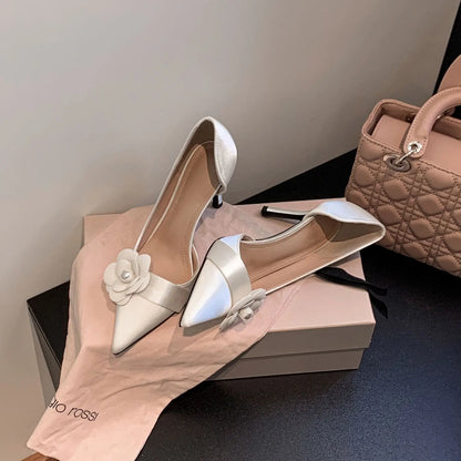 Two Piece High Heel Women's Shoes with Silk Satin Flower Decoration Women's High Heel Sandals Luxury Designer Women's Shoes