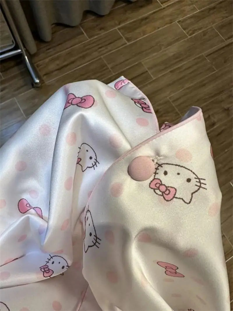 Sanrio New Pajamas 2Pcs Hello Kitty Polka Dots Pajamas Princess Style Female Autumn New Long Sleeves Dormitory Home Clothing Set