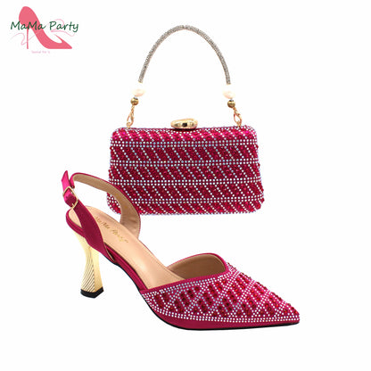 Peach Color New Arrivals Nigerian Women Shoes and Bag Set High Quality Super High Heels for Garden Party