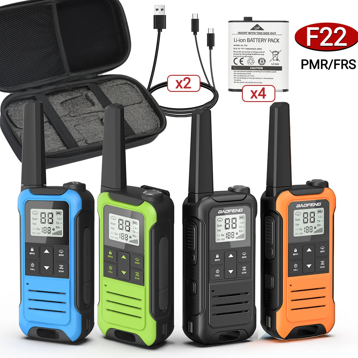 4PCS Baofeng Mini Walkie Talkie With Portable Suitcase F22 T22 PMR FRS Profesional Radio Family Amateur For Outdoor Camping
