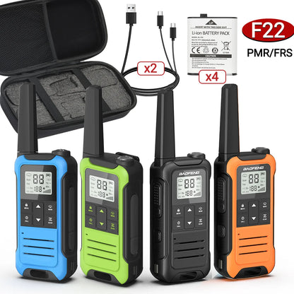 4PCS Baofeng Mini Walkie Talkie With Portable Suitcase F22 T22 PMR FRS Profesional Radio Family Amateur For Outdoor Camping