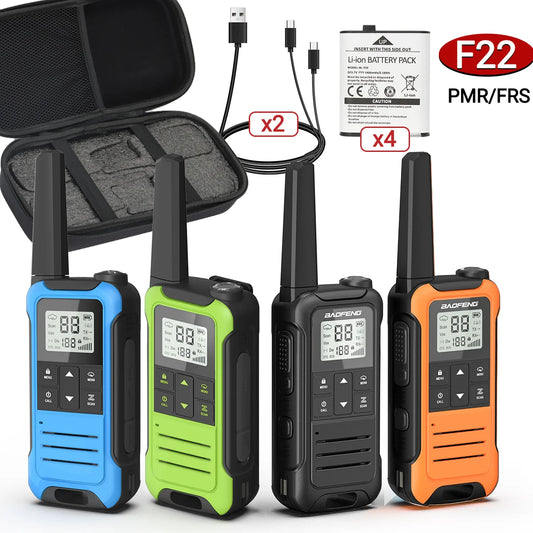 4PCS Baofeng Mini Walkie Talkie With Portable Suitcase F22 T22 PMR FRS Profesional Radio Family Amateur For Outdoor Camping