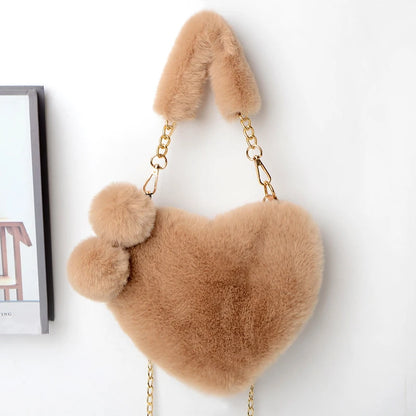 Women Hand Bags New Plush Love Heart Shaped New Fashionable Solid Color Soft Comfortable Purses and Handbags Bags for Ladies