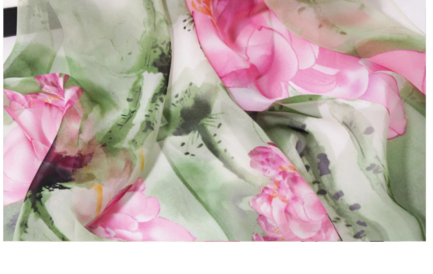 Ink Painting Lotus Summer Beach Sun Protection Chiffon Georgette Scarf Women Foulard Shawl Bandana Elegant Thin Breathable