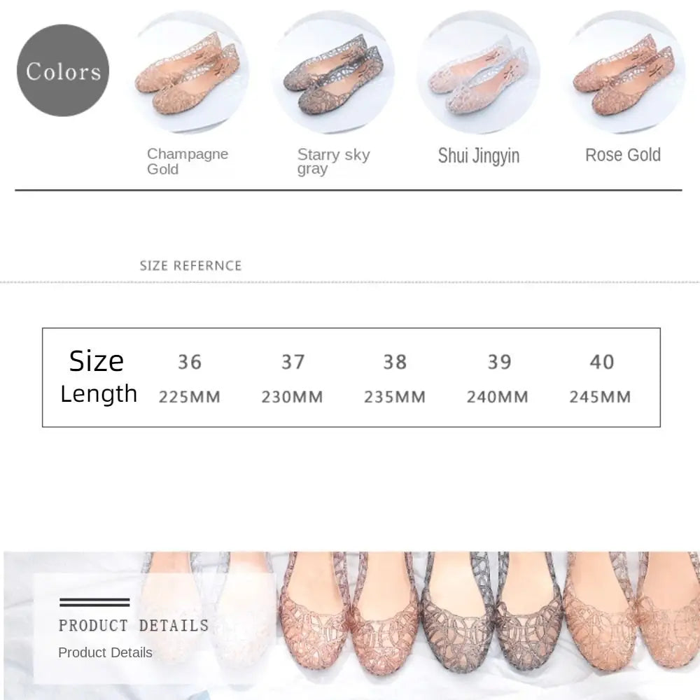 Comfortable Flat-soled Women Sandals Clear Shallow Mouth Beach Jelly Shoes Breathable Hollow Out Bling Sandals Footwear