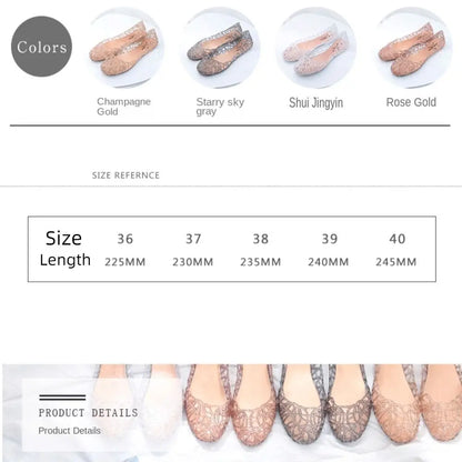 Comfortable Flat-soled Women Sandals Clear Shallow Mouth Beach Jelly Shoes Breathable Hollow Out Bling Sandals Footwear