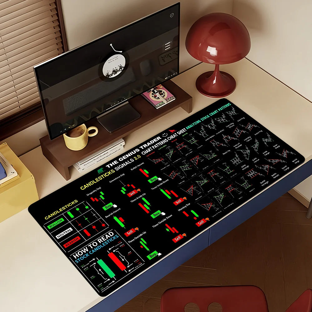 Virtual Currency BTC Stock Trading Chart Cheat Sheet Mouse Pad For Office Gaming And Keyboards Non-Slip Large Waterproof