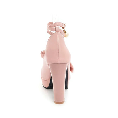Women Pumps Wedding Shoes Mary Jane Party Ankle Strap Pumps Platform Ladies Shoes Thick Heeled Black Beige Working Shoes