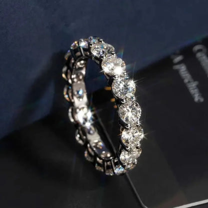 FEOBUR 5mm D Color Moissanite Ring with Certificate Women S925 Sterling Silver Full Diamond Eternity Band Wedding Jewelry Gift