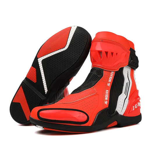 Motorcycle Boots Men Racing Riding Shoes Breathable Anti Slip TPU Protective High Top Motorbike Boots Side Zipper Rubber Sole