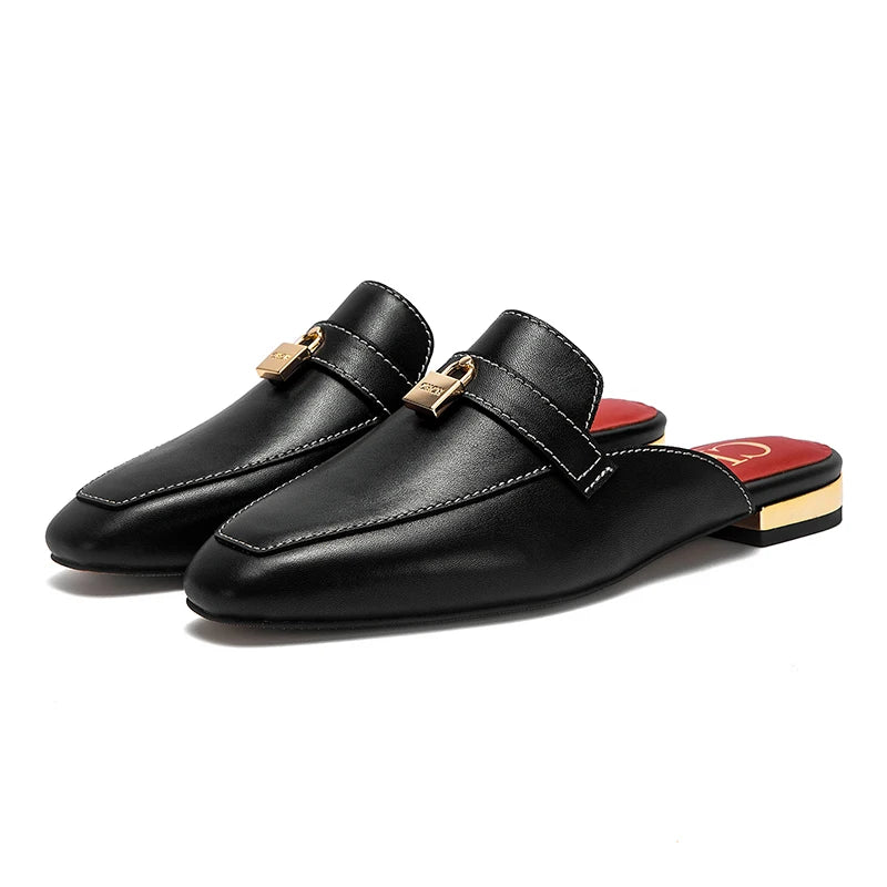 CHCH Women's Muller Shoes 2026 New High Quality Cow Leather Women's Flat Shoes Round Head