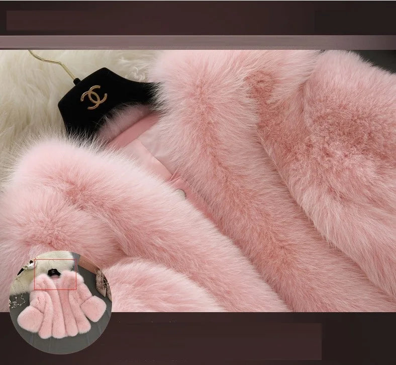 2026 Winter Pink Plus Size Faux Fur Coat Women Elegant Long Sleeve Fluffy Cardigan Jacket Ladies Large Thick Warm Furry Outwear