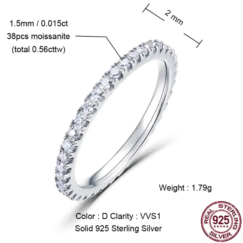 WES Moissanite Full Eternity Ring Wedding Band 925 Sterling Silver D Color VVS1 Lab Anniversary Engagement Stackable Women Ring