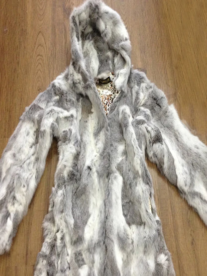 2025 New Luxury Big Hood Real Rabbit Fur Coat For Women Factory Wholesale Full Pelt Nature Ladies Rabbit Fur Overcoat NZ101