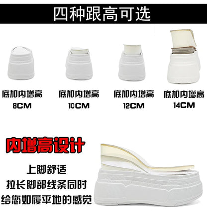 10-14cm Chunky Sneakers Women Platform Shoes Elevator Shoe White Mesh Breathable Sneakers Real Leather Increasing Shoes
