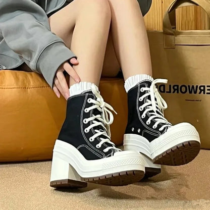 Women Platform Sneakers Luxury Brand Women Boots Fashion Outdoor Skateboard Shoes Women High Top Canvas Sneaker Plus Size 36-42