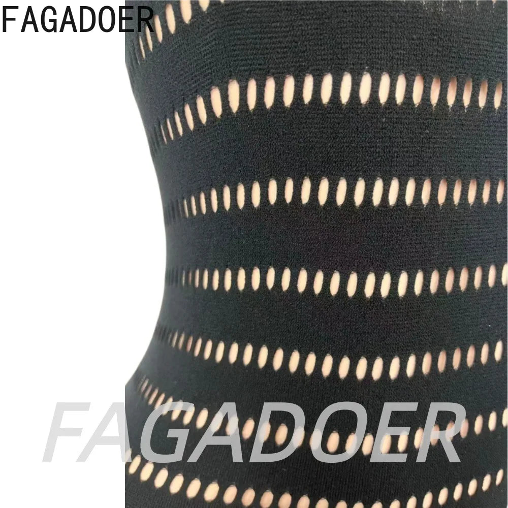 FAGADOER Women Sexy Knit See Through Bodycon Jumpsuits 2026 Summer Solid Color Hollow Out Rompers Night Party Club Playsuits New