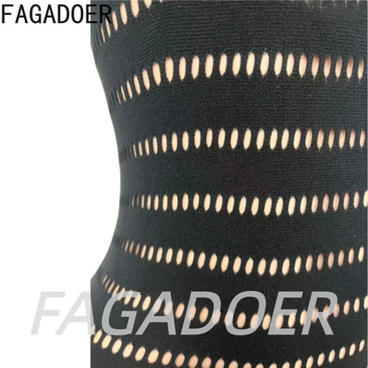 FAGADOER Women Sexy Knit See Through Bodycon Jumpsuits 2026 Summer Solid Color Hollow Out Rompers Night Party Club Playsuits New