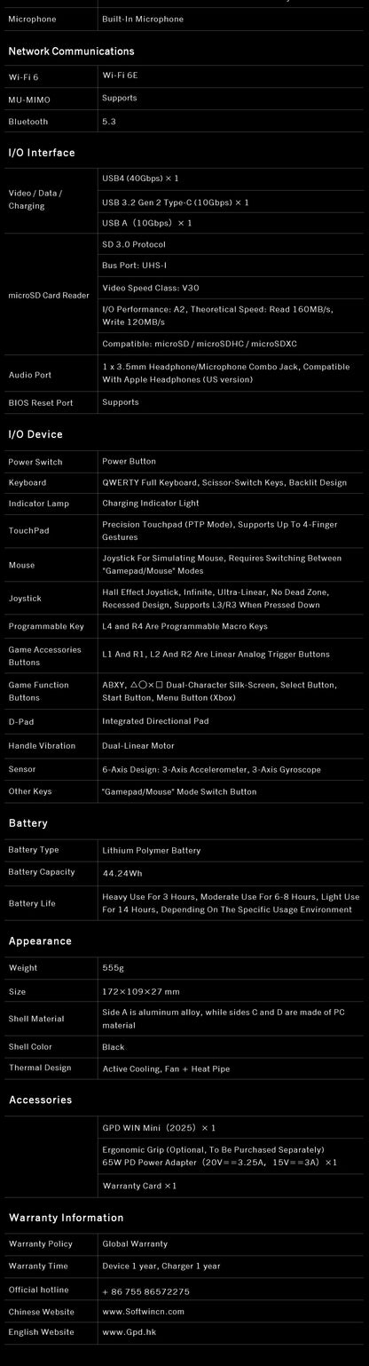 7 Inch Pocket Mini Laptop 2026 New GPD WIN Mini AMD AI9 HX370 Handheld Gaming PC 32GB RAM 2TB PCIE4.0 Portable Game Tablet