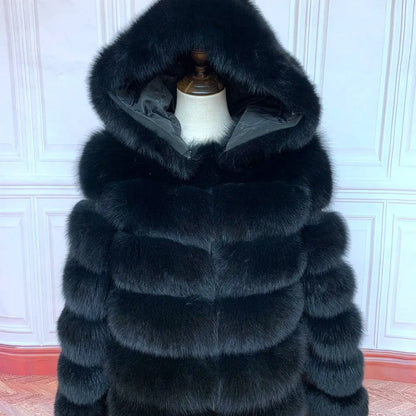 Fur Coat Women's Winter Coats Overcoat Female Fur Jackets For Women Long Sleeves Hood womans Real fur coats Real Fur Clothing