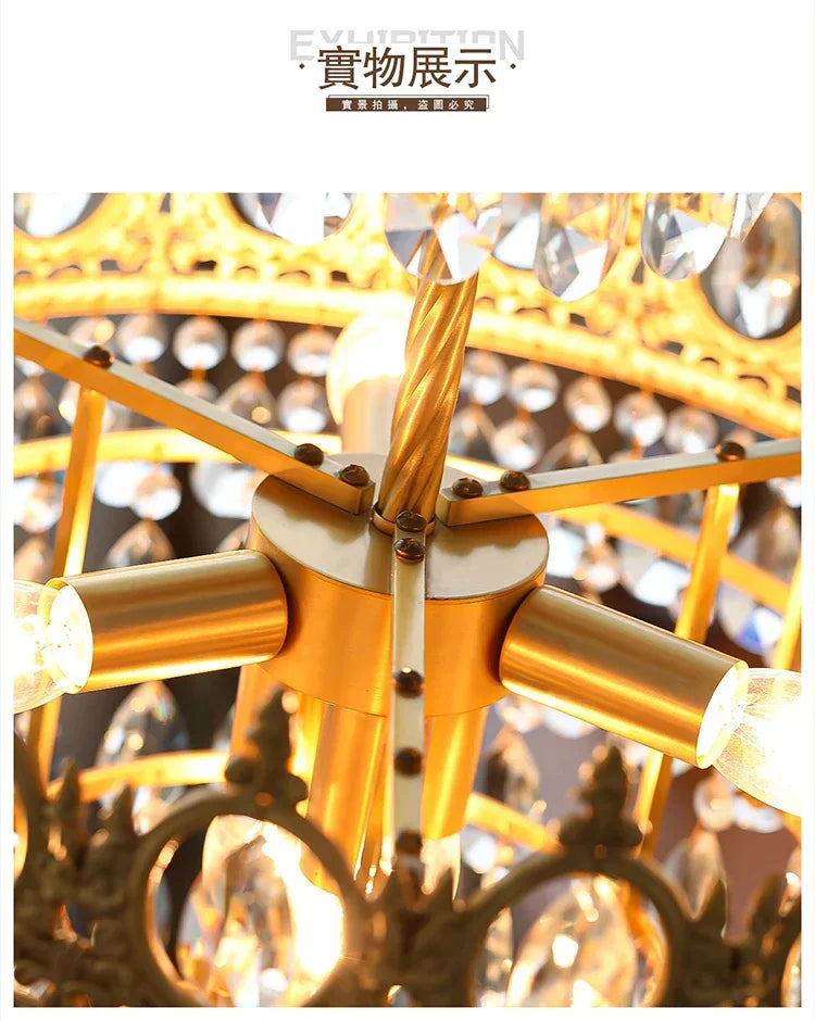 Modern Luxury Chandelier LED Crystal Vintage French Pendant Lamps for Living Dining Table Room Golden Crown Lighting Home Deocr
