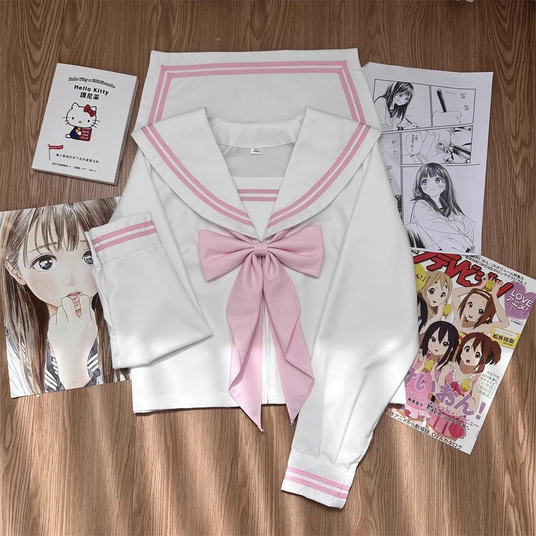 Student Clothes Sailor Outfit White Pink Japanese School Jk Uniform Sailor Fuku Korean Women's High School Girls Seifuku
