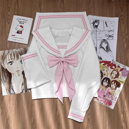 Student Clothes Sailor Outfit White Pink Japanese School Jk Uniform Sailor Fuku Korean Women's High School Girls Seifuku
