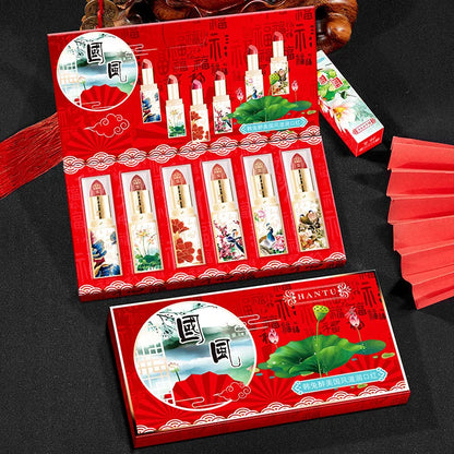 6pcs/set Chinese Style Lipstick Gift Set Box Lasting Moisturizing Nourishing Red Lip stick Cosmetics Women Beauty Makeup Set