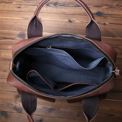 NZPJ New Retro Leather Men's Handbag Top Layer Cowhide Vertical Single Shoulder Messenger Bag Postman Briefcase Computer Bag