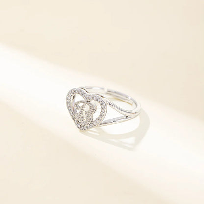 White Zircon 26 Letters A-Z Love Heart Open Adjustable Rings For Women Gold Silver Color Wedding Band Jewelry Mother's Day Gifts