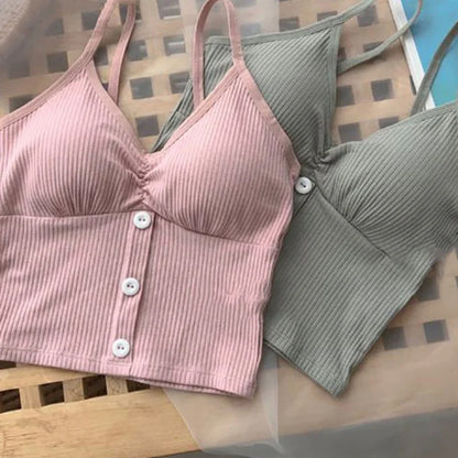 Women Knitted Tank Top Strap Vest Female Knitting Crop Top Chest Wrap Pure Cotton Underwear  Camisoles