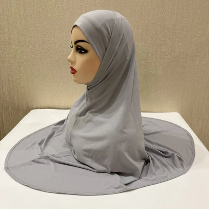 H292 Plain Two Pieces Large size muslim hijab with chin part top quality amira pull on islamic scarf hot sell headscarf