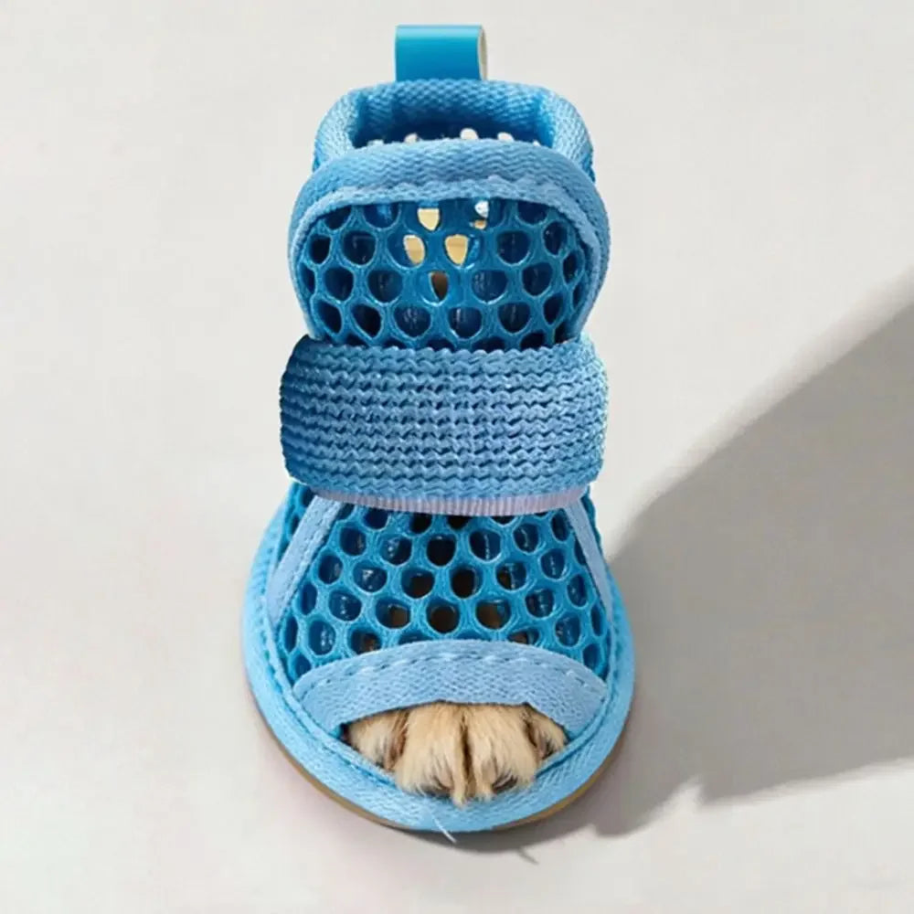 4PC Breathable Mesh Dog Shoes for Small Dogs Summer Pet Sandals Anti Slip Elastic Strap Outdoor Puppy Booties Cute Paw Protector