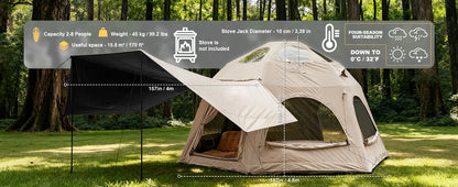 SENLEETO Inflatable Tent Glamping Dome Tent 420D Oxford Large Family Camping Tent with Rainfly Extension All Around View Luxury Outdoor House Tent