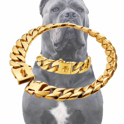Large Dog Collar 32mm Metal Pet Choker Gold Silver Stainless Steel Chain Dog Accessories for Cane Corso Labrador Rottweiler