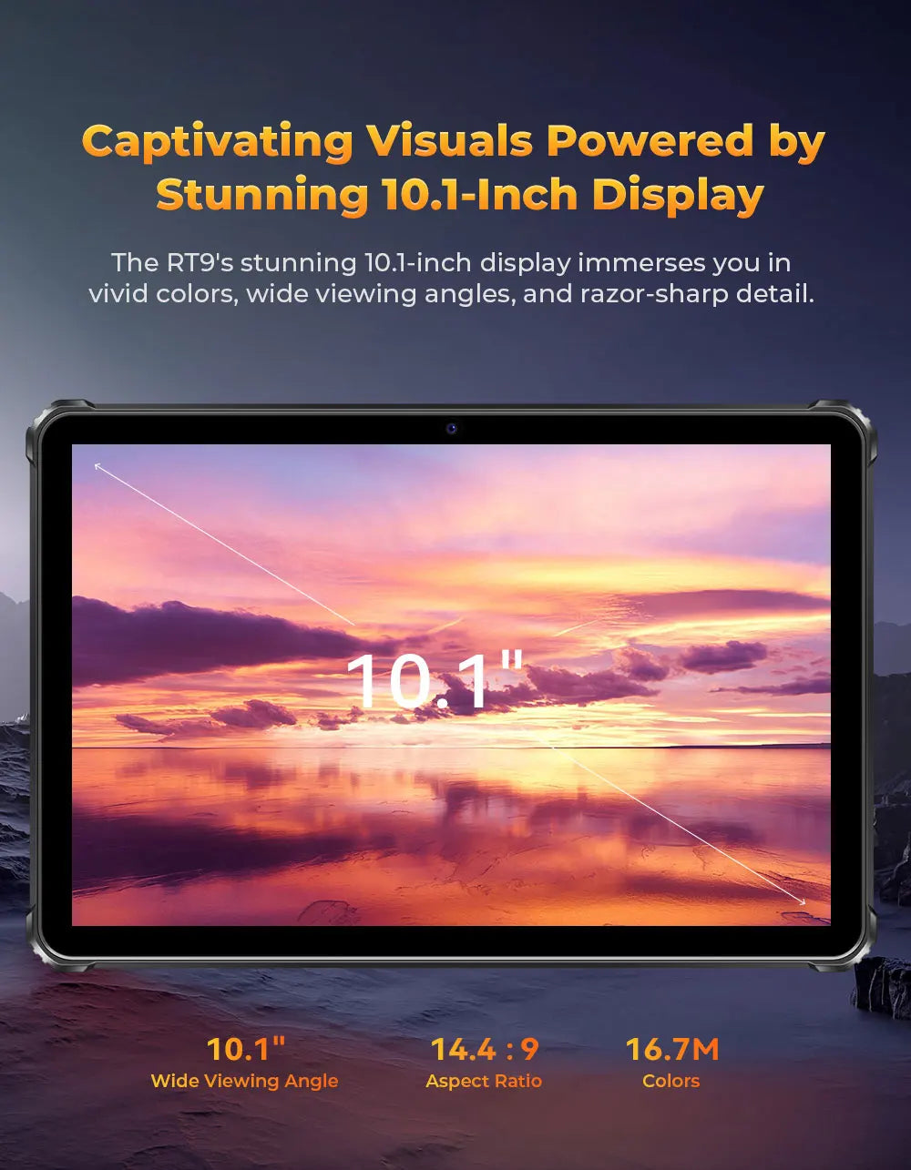 OUKITEL RT9 Rugged Tablet - 10.1" HD Display, 24(6+18)GB+256GB, IP68 IP69K Waterproof, 11000mAh Battery Android 14 Tablet PC