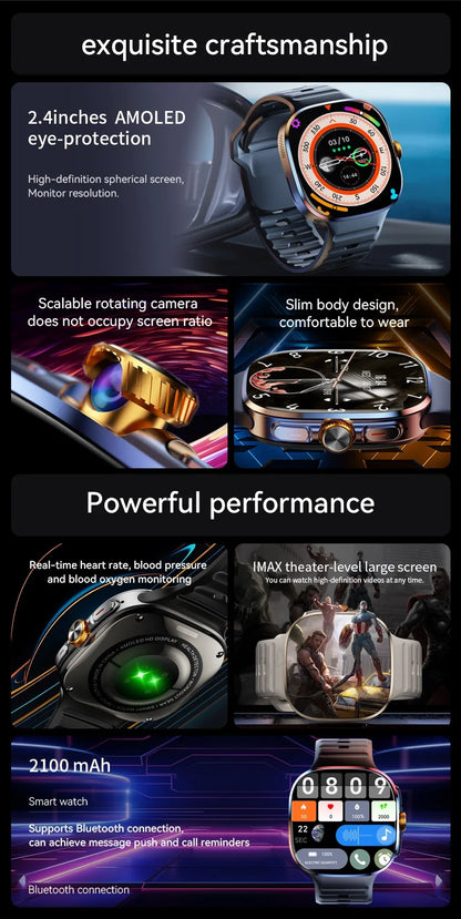 New 5G Smartwatch 2.4inch larger Amoled Screen Smart Watch With 190° Rotary Camera GPS 2100mAH Battery 720*720 HD Resolution