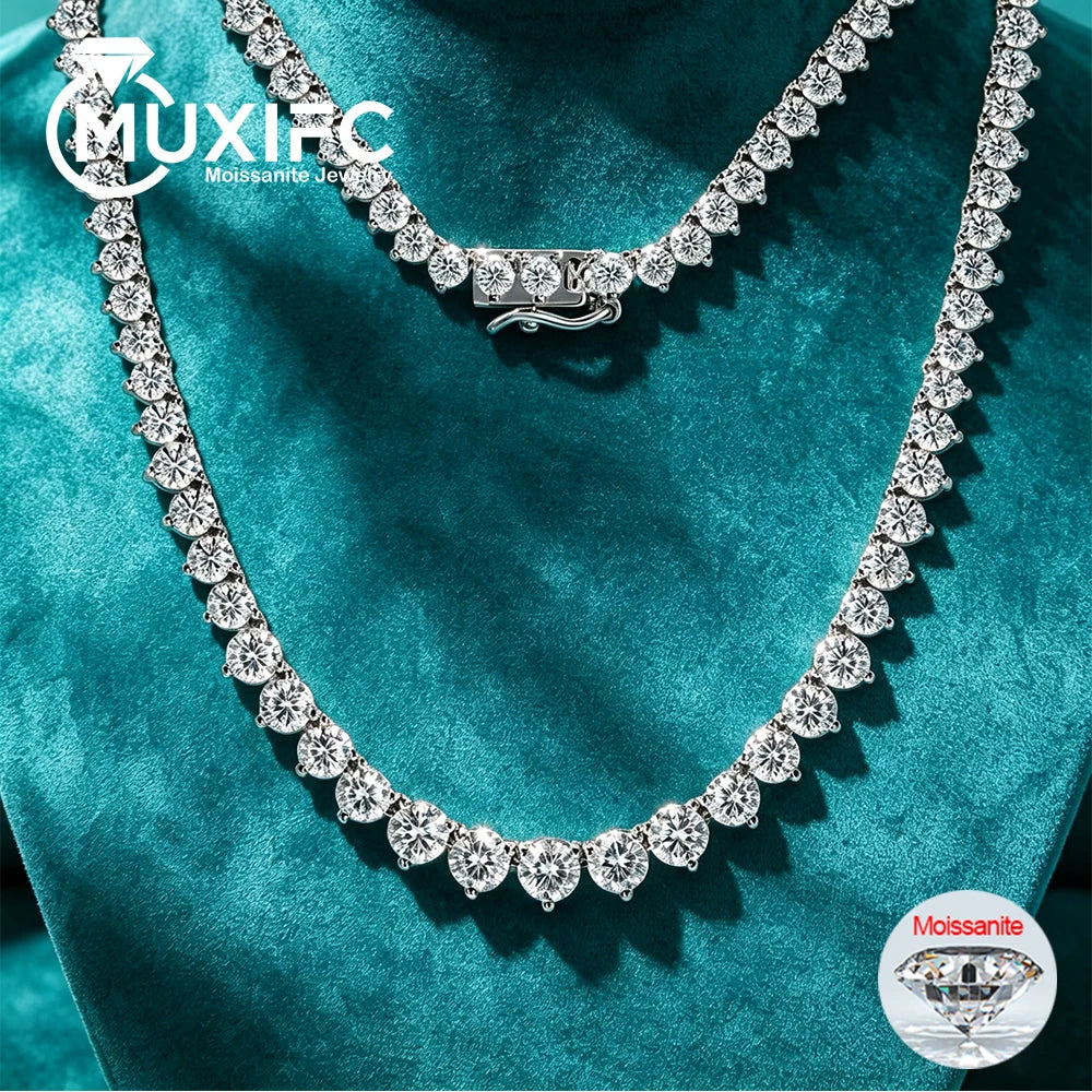 3 Claw D VVS1 All Moissanite Tennis Necklace for Women Men S925 Sterling Silver 18k White Gold GRA Certified Wedding Necklaces
