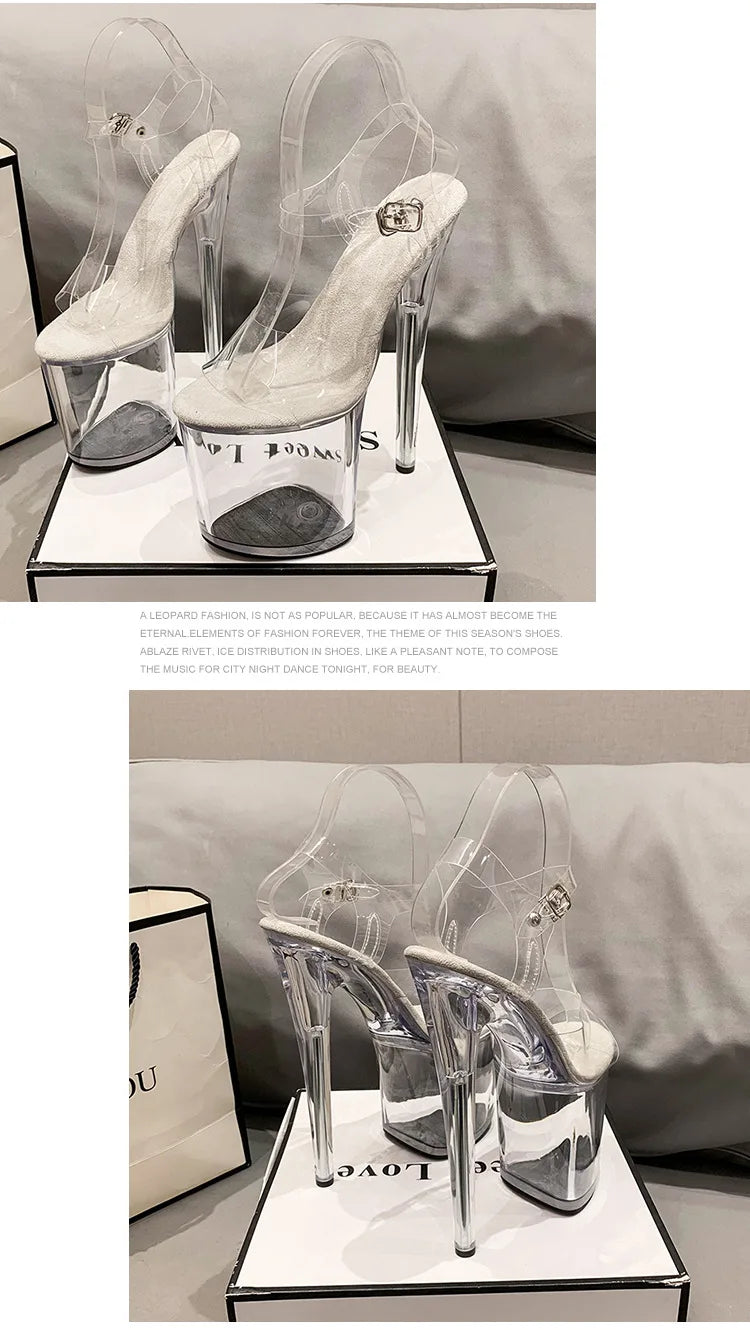 15cm 17cm 20CM High Heels Women's Sandals Anti-Skid Sexy Pole Dance Shoes Thin Heel Transparent Platform Female Party Sandals
