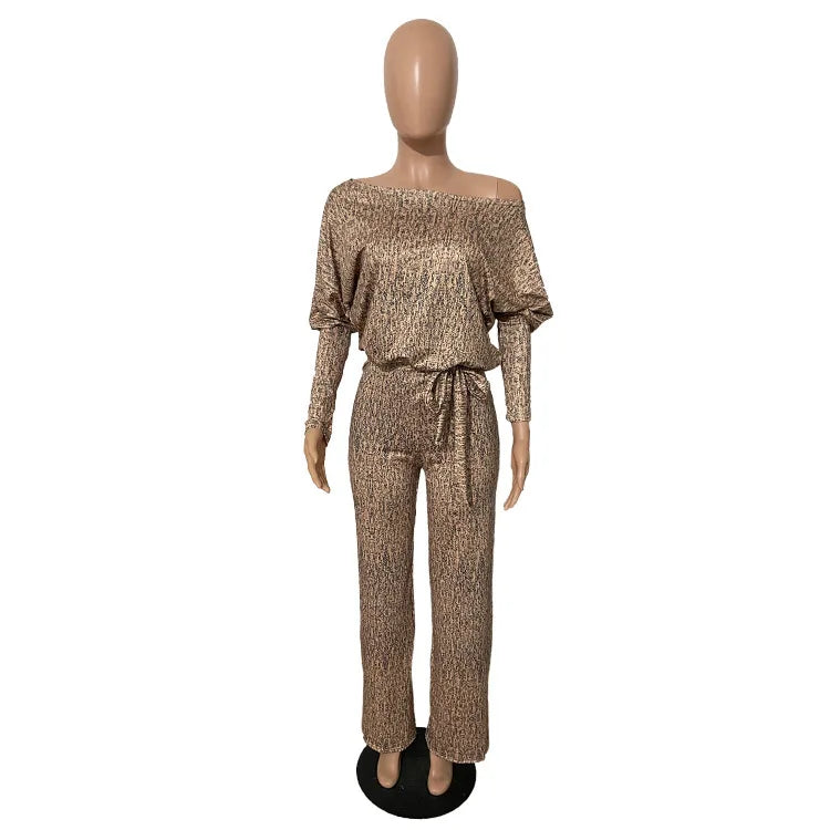 Jumpsuits Women 2022 Spring Long Sleeve High Waist Loose Belt Wide Leg Jumpsuit Elegant Office Ne Piece Outfit Party Overalls