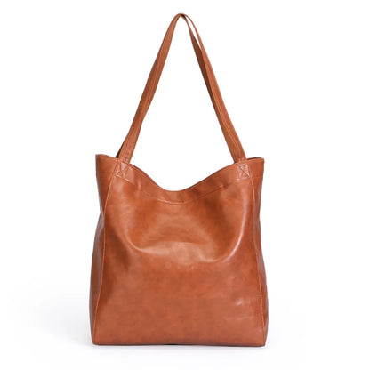 High Quality Oil Skin Leather Bucket Hand Bags for Women Female Shoulder Top-Handle Bag Luxury Handbas Women Large Commute Bags